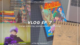 vlog ep 7 — manga unboxing watching jujutsu kaisen amp sketching   ft mangatama [upl. by Teyugn]