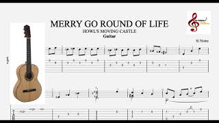 MERRY GO ROUND OF LIFE  Howls Moving Castle  Guitar Notes and Tablature [upl. by Huxham]