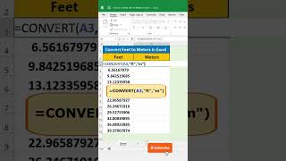 Convert Feet into Meters use CONVERT Function in microsoft excel [upl. by Annairb223]