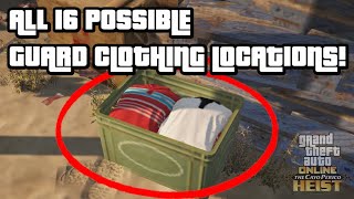 ALL 16 POSSIBLE GUARD CLOTHING LOCATIONS FOR CAYO PERICO GATHER INTELSCOPE OUT GTA 5 ONLINE DLC [upl. by Sevein]