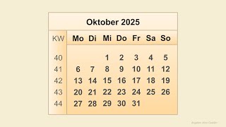 Kalender Oktober 2025 [upl. by Zednanref]