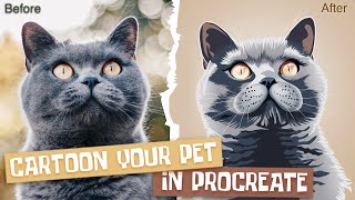 How To Cartoon Your Pet In Procreate  Stepbystep Cat Portrait Drawing Tutorial [upl. by Acimaj]