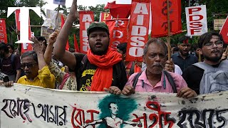 Indian students protest in solidarity with Bangladesh counterparts [upl. by Akimas545]