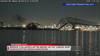 Baltimore bridge collapses after hit by cargo ship [upl. by Ayardna138]