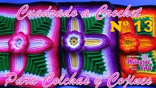 Como tejer el Cuadrado o muestra de colores N° 13 a crochet para colchas y cojines paso a paso [upl. by Akehsyt]