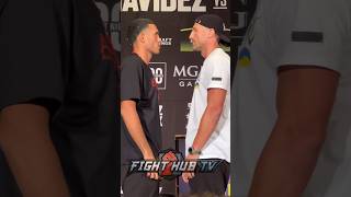 David Benavidez STARES DOWN Oleksandr Gvozdyk in face off at press conference [upl. by Mazur]