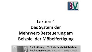 Mehrwertsteuer  Umsatzsteuer Vorsteuer Zahllast Beispiel Möbelfertigung FB L04 T02 [upl. by Thetisa163]