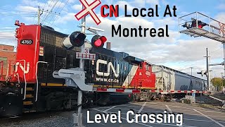 10 16 24 CN LOCAL TRAIN AT MONTREAL ST AMBROISE STREET CROSSING [upl. by Salokin]