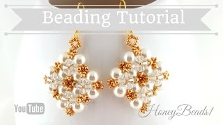 Easy beaded earrings Pearl earrings Winterglow Earrings Beading Tutorial by HoneyBeads1 [upl. by Calli264]