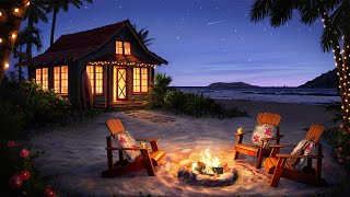 Campfire on the Beach Ambience with Crackling Fire amp Ocean Waves for Relaxation amp Sleep [upl. by Dahl]