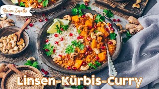 KürbisLinsenCurry  Das Beste Rezept  schnell einfach vegan [upl. by Liatris]