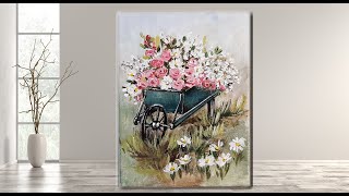 Easy Painting Flowers in a Cart in Acrylics for Beginners MariArtHome [upl. by Appleby209]