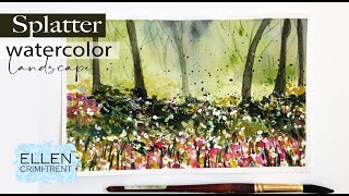 EASY splatter Watercolor Landscape [upl. by Shimberg315]