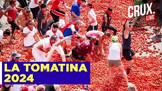 Worlds Biggest Food Fight Thousands In Spain Celebrate La Tomatina 2024  Tomato Festival  Buñol [upl. by Bazil]