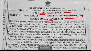 DSC West Garo Hills Admit card  Meghalaya Online [upl. by Eniale927]