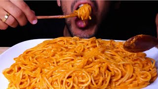 ASMR DAN red pesto spaghetti pasta Mukbang bites only [upl. by Yelnoc]