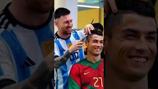 OMG Messi is cutting Ronaldos hair football messi lionelmessi ronaldo soccer [upl. by Cory]