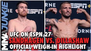 TJ Dillashaw on weight for return Cory Sandhagen hits mark  UFC on ESPN 27 weighin [upl. by Genesa]