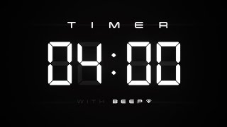 4 Min Digital Countdown Timer with Simple Beeps ⚪️ [upl. by Slyke14]