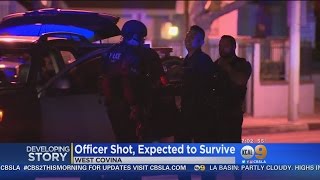 West Covina Police Officer Shot Authorities Search For Suspect [upl. by Asaeret]