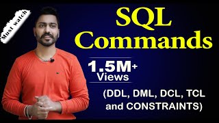 Lec53 All Types of SQL Commands with Example  DDL DML DCL TCL and CONSTRAINTS  DBMS [upl. by Dodi]