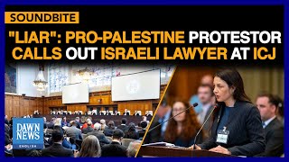 quotLiarquot ProPalestine Protestor Calls Out Israeli Lawyer At ICJ  Dawn News English [upl. by Hakkeber]