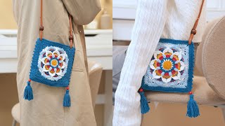 Crochet Granny Square Mini Bag  Free Pattern [upl. by Anglim]