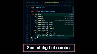 Sum of digit of number in java 12100 days 100daysofcode java coding [upl. by Mimi]