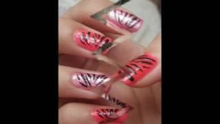 2NE1 Boms Pink with black stripes Inspired Nail Art Tutorial [upl. by Elleira682]