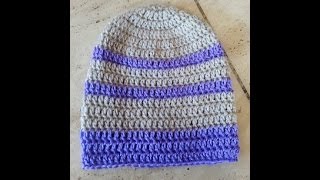 Crochet super easy beginner adult beanie hat DIY tutorial [upl. by Acimaj]