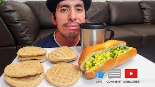 CRUNCHY EGG SPINACH SUB AND WAFFLES BREAKFAST MUKBANG EATING SHOW [upl. by Kim164]