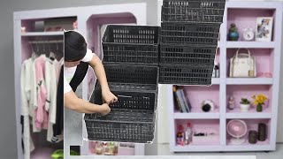 Diy Smart Wardrobe and Shelf from Used Fruit Baskets and Cardton [upl. by Imoyn]