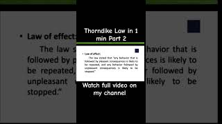 thorndike law in 1 min Part 2 saniyalearningtutorial video shorts viralvideo [upl. by Hahseram734]