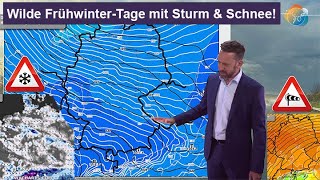 Wilde FrühwinterTage mit Sturm amp Schnee dann Milderung Wetter amp Windvorhersage 1824112024 [upl. by Hazem427]