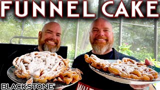 WAIT YOU CAN MAKE FUNNEL CAKE ON THE BLACKSTONE GRIDDLE EASY FAIR FOOD RECIPE [upl. by Cy688]