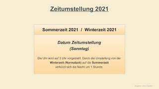 Zeitumstellung 2021  Sommerzeit 2021  Winterzeit 2021  Datum [upl. by Nekcarb]