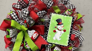 How to make a Snowman Deco Mesh Wreath Hard Working Mom How to [upl. by Eniamahs]