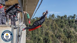 Most Bungee Jumps in One Hour  Guinness World Records [upl. by Ecad]