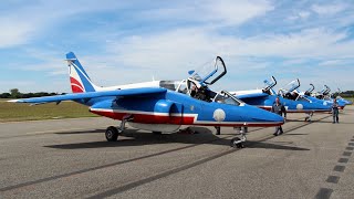 Départ et retour de la Patrouille de France à lAéroport de Lannion pour la démo de PerrosGuirec [upl. by Norraf]