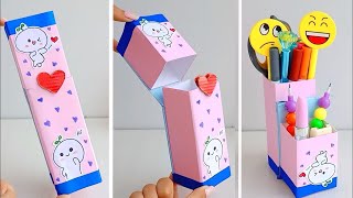 how to make paper pencil box and pen holder  paper pencil box  Diy pen holder  School crafts DIY [upl. by Greenman934]