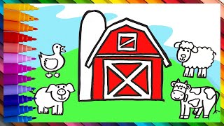 Dibuja y Colorea una Granja con 4 Animales 🐷🐮🐏🎨 Vídeos para Niños [upl. by Neehs]