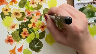 Beginner Level Nasturtiums Watercolor Painting Tutorial [upl. by Kilmarx598]