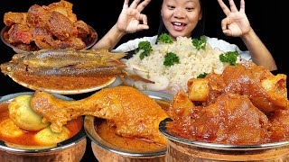 Massive Mukbang Eating Spicy Mutton Gravy Chicken Gizzard Curry Fish Curry Chicken Egg Curry [upl. by Schwenk223]