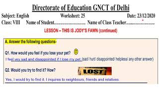 English worksheet 25 class 8This is Jodys Fawnworksheet 25 class 8 English worksheet 25 class 8 [upl. by Sew]