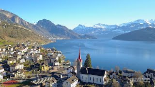 4K Lake Vierwaldstättersee Weggis Vitznau SWITZERLAND スイス アルプス山脈 [upl. by Tawsha]