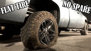 How to Fix FLAT TIRE without SPARE TIRE  Silverado Sierra [upl. by Onirefez226]