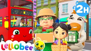 Wheels On The Red City Bus  Lellobee City Farm 🐝  Nursery Rhymes for Babies [upl. by Madge690]