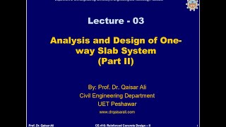 Lecture 03 Part I Analysis amp Design of One Way Slab SystemDr Qaiser Ali [upl. by Stormie883]