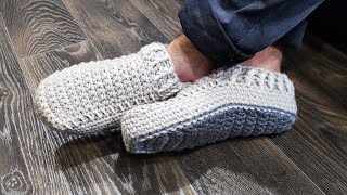 САМЫЕ ПРОСТЫЕ МУЖСКИЕ СЛЕДКИ БЕЗ ШВАMENS KNITTED SLIPPERS [upl. by Enilemme940]