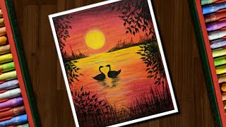 Beautiful Sunset Scenery with Oil Pastels  step by step [upl. by Slohcin]